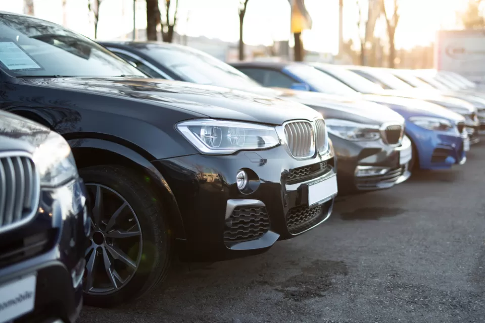 Row of cars in parking lot